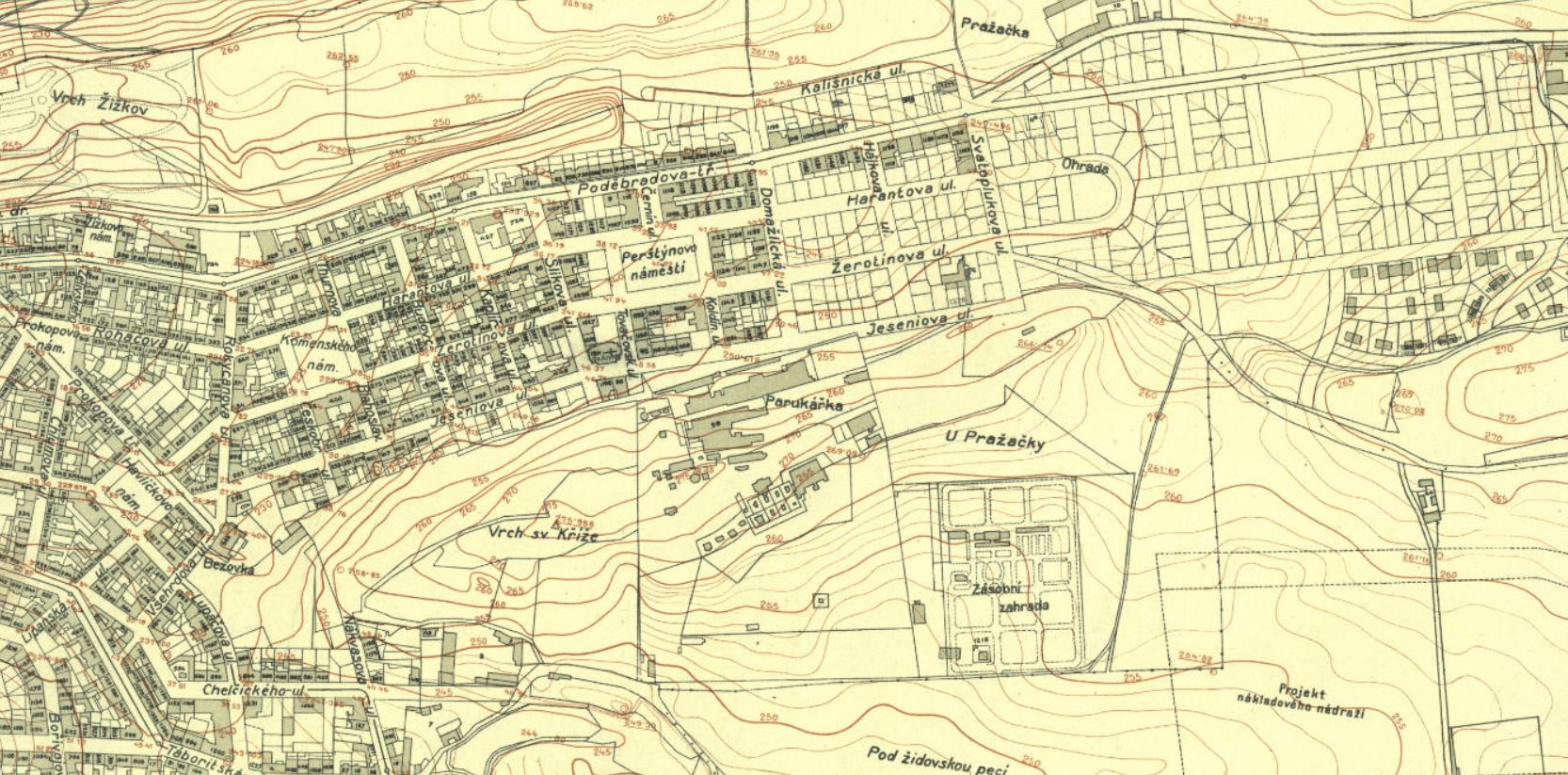Mapa okolí Červené skály z roku 1924 včetně plánované a následně nerealizované výstavby